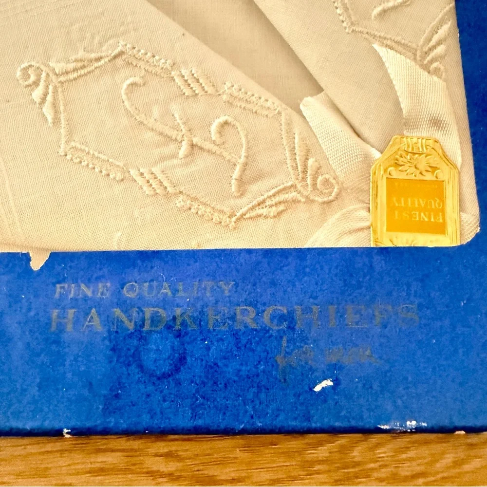 NIB Vtg Fine Quality Handkerchief Napkins Pack‎ of 4, Embroidered Letter, White